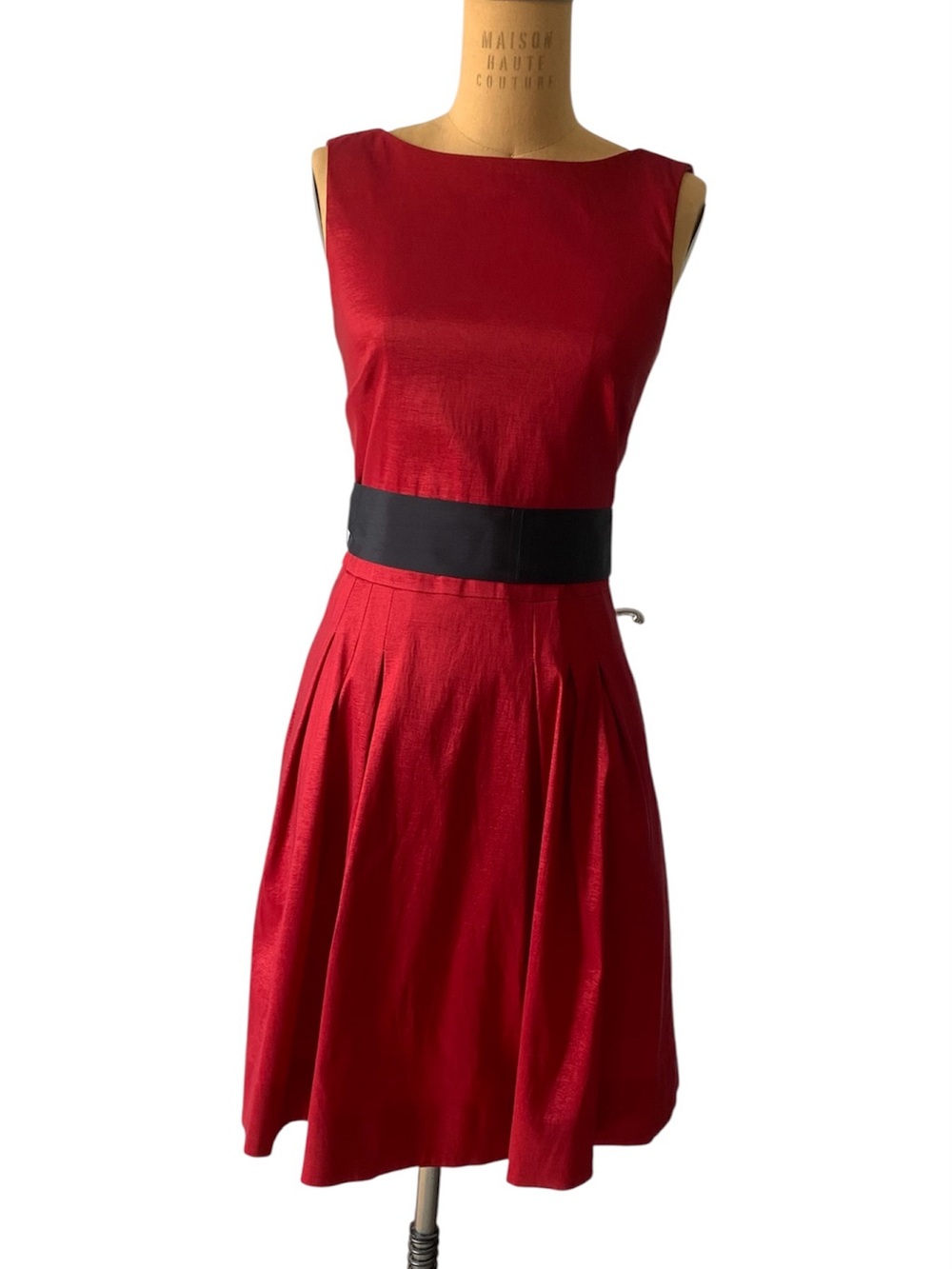 le chateau Red Sleeveless Fit-and-Flare Dress with Black Waistband